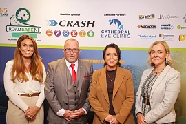 Pictured at the launch of the awards are from left: Rachel Lyness, Business Liaison Manager at Cathedral Eye Clinic (Associate Sponsor), Davy Jackson, Chair of Road Safe NI Charity, Infrastructure Minister, Liz Kimmins, and Paula Mahoney, Marketing Director at CRASH Services (Headline Sponsor)