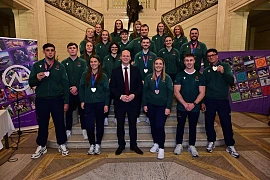 Communities Minister Gordon Lyons pictured with some of the Commonwealth Games Team NI athletes at a homecoming reception in Parliament Buildings.
