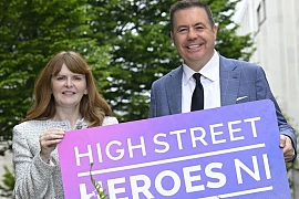 Minister for the Economy Dr Caoimhe Archibald MLA and Glyn Roberts, Chief Executive of Retail NI, launch the 2026 High Street Heroes awards. 