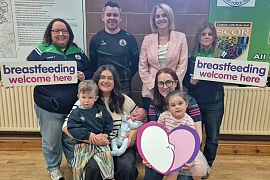 Whitecross woman Orlaith Moley, Health and Wellbeing Improvement Senior Officer at the Public Health Agency along with members; Aveen Connolly, Health Visitor; Joanne McSherry, Midwife; Senior Ladies Player and Midwife Anne-Marie McGrath, with daughter Lily; and Senior Men’s Player Gavin Henry, with wife Naomh and boys Ruadhán and Paudí.