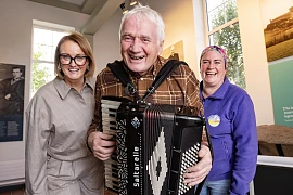 Angie Watson Heritage Development Officer The Rural Heritage of South Armagh Project with local ambassador and musician Terry Conlon and local ambassador and resident Colette Quinn pictured at the launch. Photograph: Brian Morrison