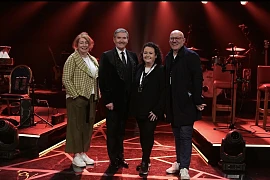 Pictured on the set of Opry le Daniel in the Millennium Forum, Derry are from left, Jane Kelly, Joint CEO Big Mountain Productions, Daniel O’Donnell, producer Sally Ní Dhuibhir, and Philip McGovern, Joint CEO Big Mountain Productions 