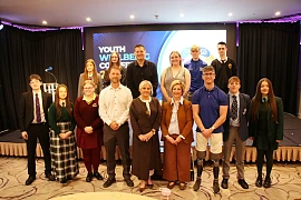 Students representing St Mark’s High School (Warrenpoint), St Joseph’s High (Crossmaglen), Newry High School, St Colman’s College, Sacred Heart Grammar, St Mary’s High, Our Lady’s Grammar and Abbey Grammar (all Newry) with speakers at the Youth Wellbeing event at the Canal Court Hotel.