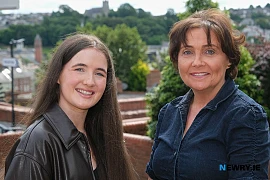 Head Girl Sinead McPolin who achieved three A grades at A Level, and has won a prestigious Semi-Conductor Talent Award to support her during her Masters study of Electrical Engineering at Queen’s University, Belfast, is pictured with Principal Mrs Fiona McAlinden. Photograph: Columba O'Hare/ Newry.ie 