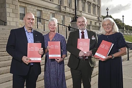 Pictured at Stormont were from left: Trevor McCartney, Chief Executive of Northern Ireland Hospice and Chair of Hospice Alliance Northern Ireland, Heather Monteverde, Managing Director of Marie Curie Northern Ireland, Donall Henderson, Chief Executive of Foyle Hospice and Liz Cuddy, Chief Executive of Evora Hospice Care, at the launch of the Hospice Alliance Vision Report in Stormont