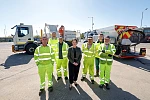 Infrastructure Minister Liz Kimmins is pictured with some of the DFI’s road crews who have made 10,000 repairs to the road network over the last eight weeks.