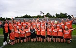 Armagh players celebrate with the cup after the LGFA ZuCar All-Ireland U18C Championship final match between Armagh and Longford at St Tiernach’s Park in Clones, Monaghan. Photograph: Ben McShane/Sportsfile
