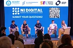 Graham McCalmont, Lecturer in Computing at Southern Regional College, Milena McArdle, Manager of Snaubs Boutique, Gareth Creaney, Sales & Marketing Executive at Paul Feely & Associates, Callum O'Neill, Owner of HEAT Health & Fitness with Deborah Loughran, taking part in the ‘Maintaining Authenticity in an AI World’ panel discussion.