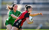 Aoife Laverty of Down in action against Sinead Barrett of Fermanagh during the LGFA TG4 All-Ireland Intermediate Championship semi-final match between Down and Fermanagh at St Tiernach’s Park in Clones, Monaghan. Photo by Tyler Miller/Sportsfile