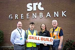 Helping to announce SkillBuild 2026 in Northern Ireland, were, from left:  Gareth Mone, SRC Curriculum Area Manager, Alan Holubowicz, SRC Wall & Floor Tiling apprentice and 2025 SkillBuild National Finalist, Rachel Dorovatas, CITB NI Director of Industry Training and Support and Peter Farrelly, SRC lecturer and mentor. 
