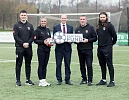 Communities Minister Gordon Lyons pictured at the launch of the Northern Ireland Football Fund Grassroots Facilities Programme Pilot Scheme with players and the Chairman of Wellington Rec Football (l-r) Royce Balmer, Rachael-anne Seymour, Kenny Thompson (chairman) and Ben Tilney.