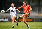 Aimee Mackin of Armagh in action against Ciara Moran of Kildare during the LGFA TG4 All-Ireland Senior Championship quarter-final match between Armagh and Kildare at BOX-IT Athletic Grounds in Armagh. Photo by Shauna Clinton/Sportsfile