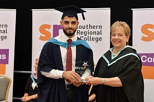 Yousef Almahamed from Newry who received the part-time ‘Student of the Year’ award within the Faculty of Professional Services, sponsored by Stephen’s Catering.  Yousef graduated with a Sport & Exercise BSc (Hons) Degree and was presented with his award by Hilary Singleton, Vice-Chair of the SRC Governing Body