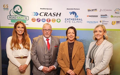 Pictured at the launch of the awards are from left: Rachel Lyness, Business Liaison Manager at Cathedral Eye Clinic (Associate Sponsor), Davy Jackson, Chair of Road Safe NI Charity, Infrastructure Minister, Liz Kimmins, and Paula Mahoney, Marketing Director at CRASH Services (Headline Sponsor)