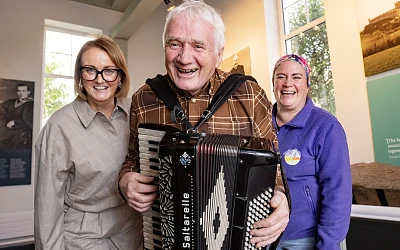 Angie Watson Heritage Development Officer The Rural Heritage of South Armagh Project with local ambassador and musician Terry Conlon and local ambassador and resident Colette Quinn pictured at the launch. Photograph: Brian Morrison