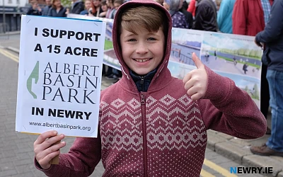 The Albert Basin Park Campaign in April 2017 held a rally outside Newry Town Hall. Photograph: Columba O'Hare/ www.newry.ie