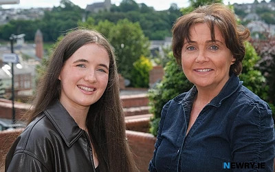 Head Girl Sinead McPolin who achieved three A grades at A Level, and has won a prestigious Semi-Conductor Talent Award to support her during her Masters study of Electrical Engineering at Queen’s University, Belfast, is pictured with Principal Mrs Fiona McAlinden. Photograph: Columba O'Hare/ Newry.ie 