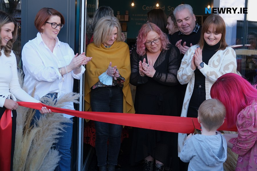 Cutting the tape to officially open the new Centred Soul premises in Newry. Photograph: Columba O'Hare 